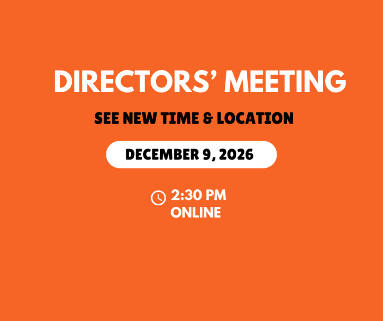 December 9th, Directors' Meeting, 2:30 pm, Online